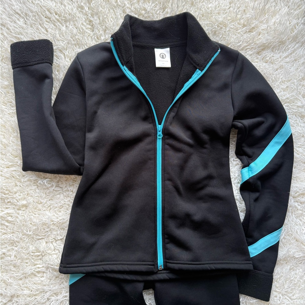 Ice Skating Black Active Zip-Up Jacket & Leggings Set with Turquoise Trim - Picture 2 of 3